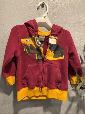 John Deere Maroon & Yellow Construction Truck Zip Hoodie for Kids